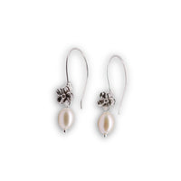 Sterling Silver Flower with Pearl Drop Earrings