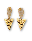 Hammered Gold Triangle with Gold Net Drop Top Earrings