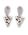 Hammered Stainless Steel Triangle with Stainless Steel Net Drop Top Earrings