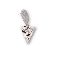 Hammered Stainless Steel Triangle with Stainless Steel Net Drop Top Earrings