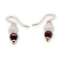Moonstone and Garnet Circle Wire Earrings