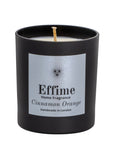 "Scented candle: Black glass jar with silver label reading 'Effime Home Fragrance Cinnamon Orange'.
Luxury Spicy, Woody, Fruity home fragrance"