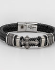 Stainless Steel Cross Black Leather Braid Bracelet