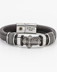 Stainless Steel Cross Brown Leather Braid Bracelet