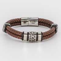 Stainless Steel Cracked Brown Leather Bracelet