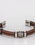 Stainless Steel Cracked Brown Leather Bracelet