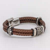 Stainless Steel Cracked Brown Leather Bracelet