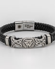 Valknut Bracelet Stainless Steel Black Braid Leather