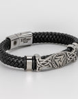 Valknut Bracelet Stainless Steel Black Braid Leather