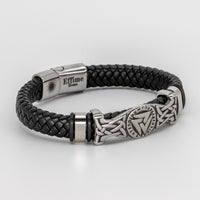 Valknut Bracelet Stainless Steel Black Braid Leather