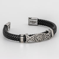 Valknut Bracelet Stainless Steel Black Braid Leather