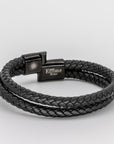 Double Black Leather Braided Bracelet