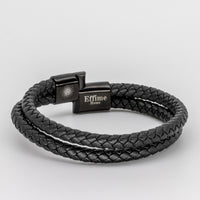 Double Black Leather Braided Bracelet