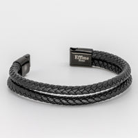 Double Black Leather Braided Bracelet