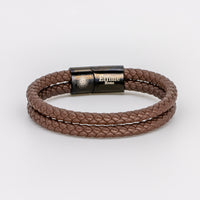 Double Brown Leather Braided Bracelet