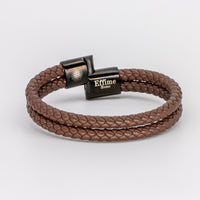 Double Brown Leather Braided Bracelet