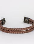 Double Brown Leather Braided Bracelet