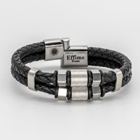 Black Stainless Steel Hexagon Leather Bracelet