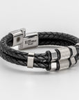 Black Stainless Steel Hexagon Leather Bracelet