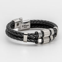 Black Stainless Steel Hexagon Leather Bracelet