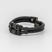 Black Stainless Steel Hexagon Black Leather Bracelet