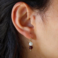 Moonstone and Garnet Circle Wire Earrings