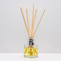 A delightful blend of sweet orange, mandarin and zesty lemon with subtle notes of bergamot Luxury long lasting Orange reed diffuser with natural wooden sticks in a 100ml clear glass bottle with silver top.