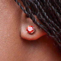 Red Stud Sterling Silver Earrings