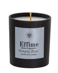 "Scented candle: Black glass jar with silver label reading 'Effime Home Fragrance Simply Rose'.
Luxury Fresh and Floral home fragrance"