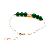 Jade Agate and Pearl with Chain Link Silver Bracelet