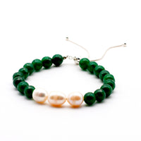 Jade Agate and Pearl with Silver Bracelet