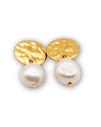 Hammered Disc Pearl Earrings