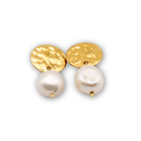 Hammered Disc Pearl Earrings