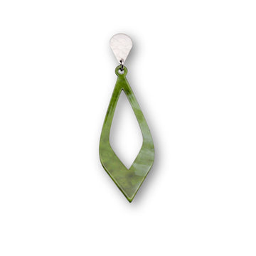 Green Resin Leaf with Stainless Steel Wave Drop Top Earrings