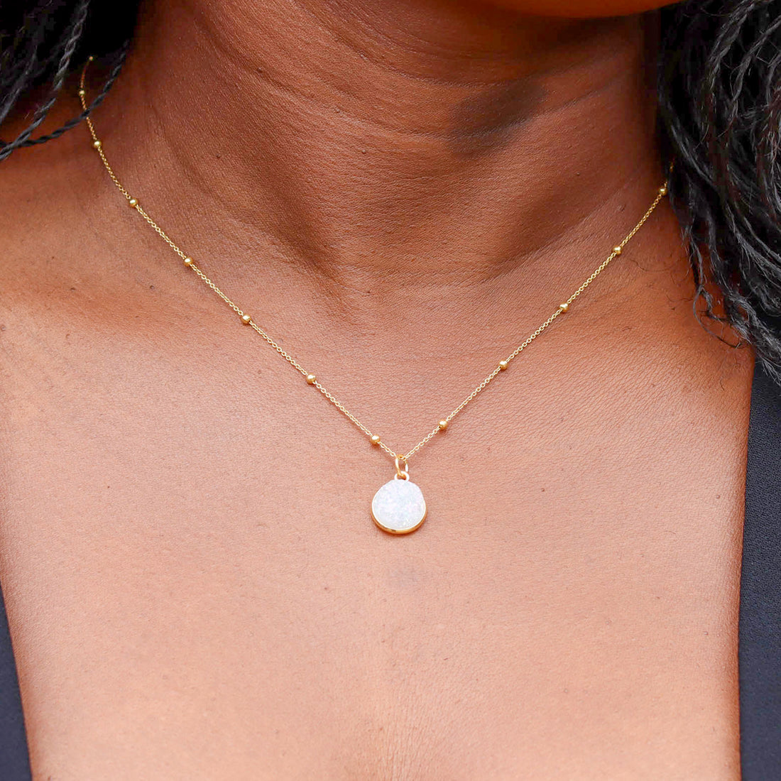 White Druzy Gold Vermeil Pendant Necklace