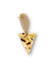 Hammered Gold Triangle with Gold Net Drop Top Earrings