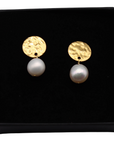 Hammered Disc Pearl Earrings