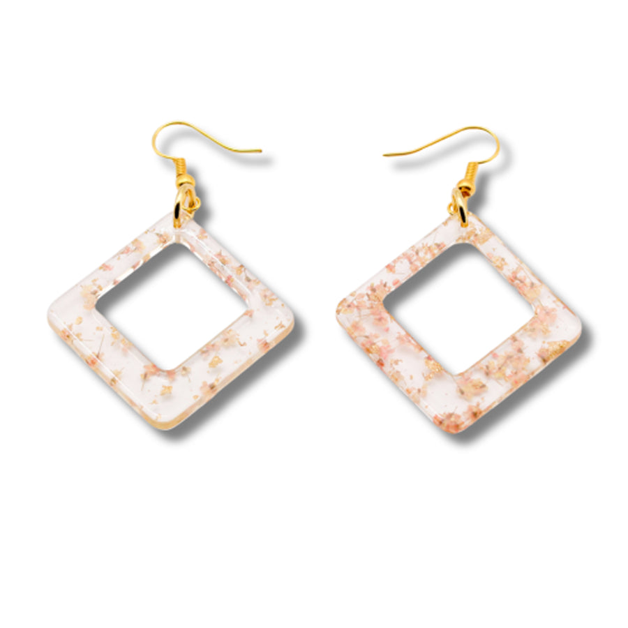 Transparent Resin Diamond with Hook (Peach) Earrings