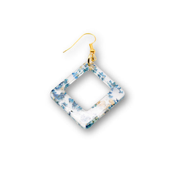 Transparent Resin Diamond with Hook (Blue) Earrings