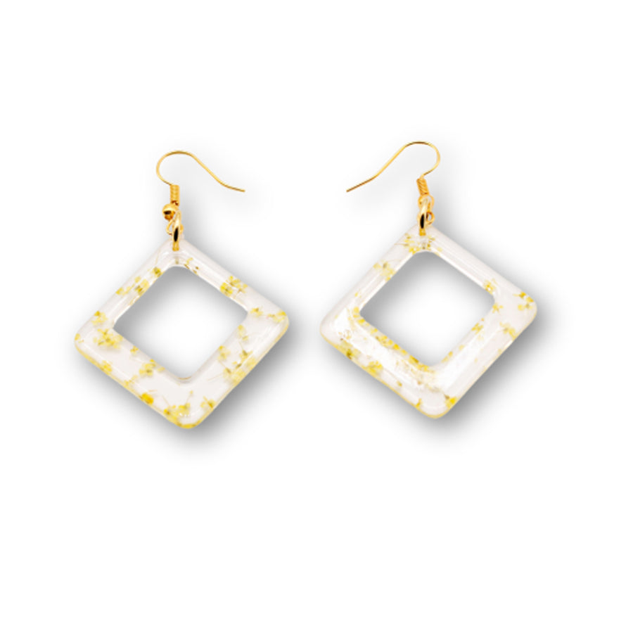 Transparent Resin Diamond with Hook (Yellow) Earrings