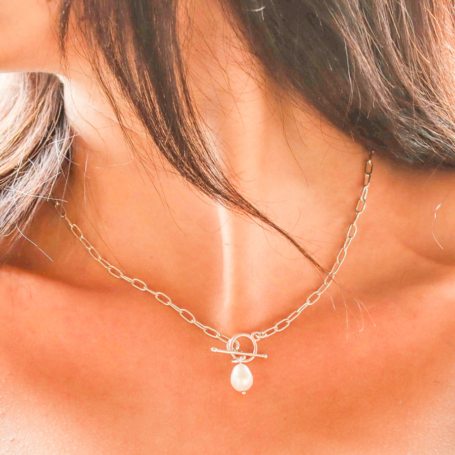 Sterling Silver Pearl Drop Necklace