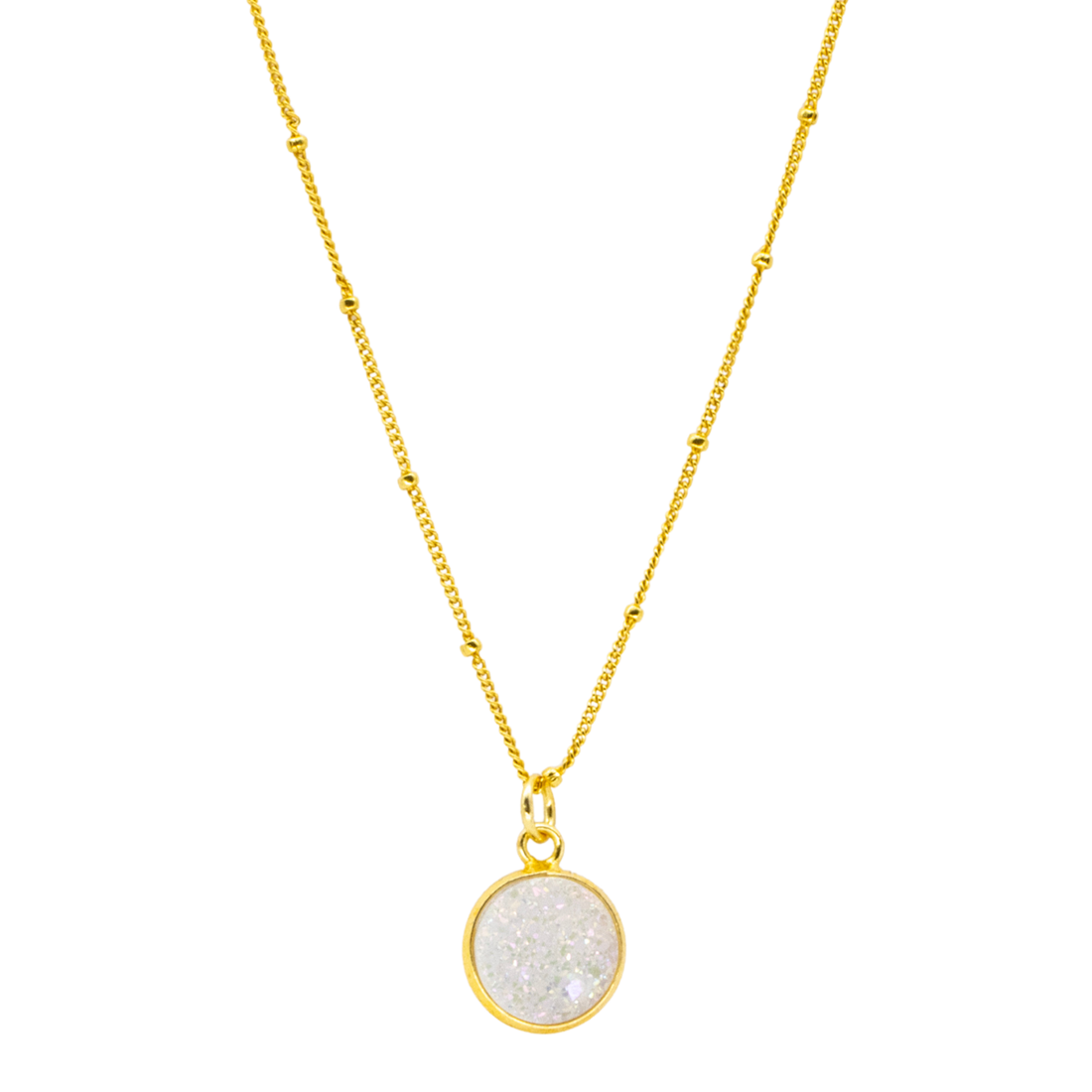 White Druzy Gold Vermeil Pendant Necklace