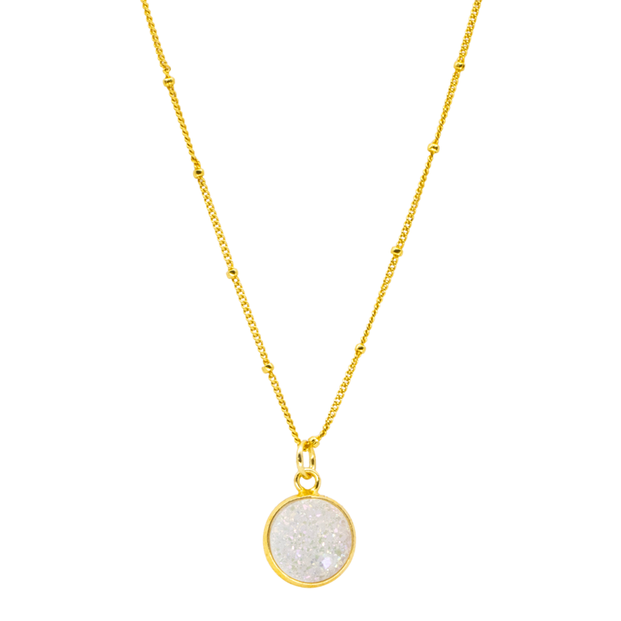 White Druzy Gold Vermeil Pendant Necklace