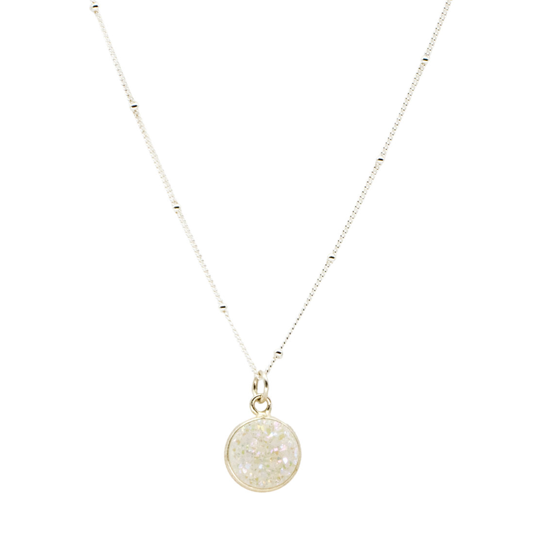 White Druzy Sterling Silver Pendant Necklace