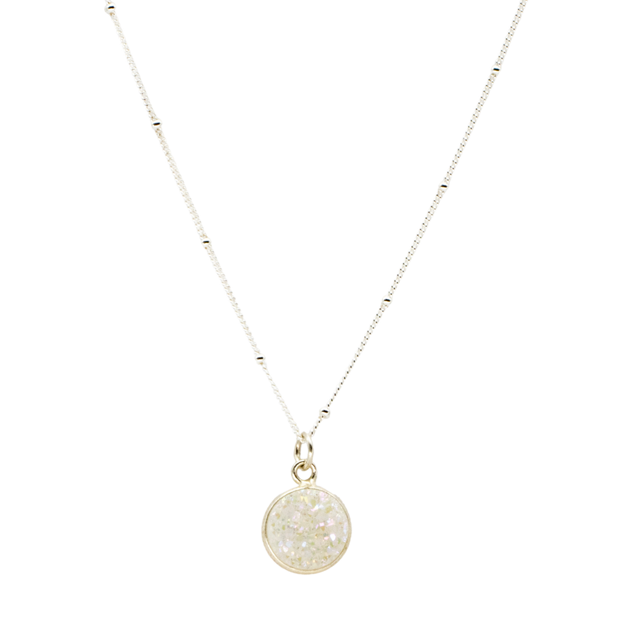 White Druzy Sterling Silver Pendant Necklace