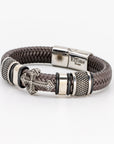 Stainless Steel Cross Brown Leather Braid Bracelet