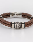 Stainless Steel Cracked Brown Leather Bracelet