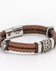 Stainless Steel Cracked Brown Leather Bracelet
