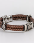 Stainless Steel Cracked Brown Leather Bracelet