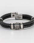 Stainless Steel Cracked Black Leather Bracelet